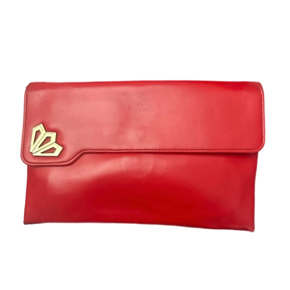 VTG 70s 80s Red Leather Convertible Clutch Shoulder Bag • Mirror • Deco Revival - Picture 2 of 16